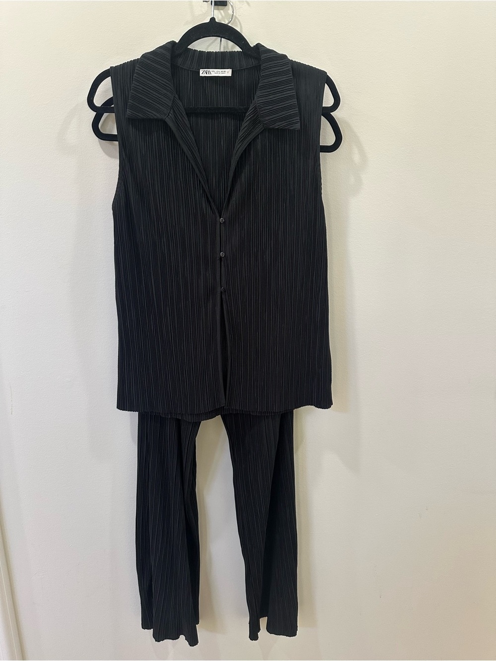 Zara Black Pinstripe Sleeveless Top & Pants Set